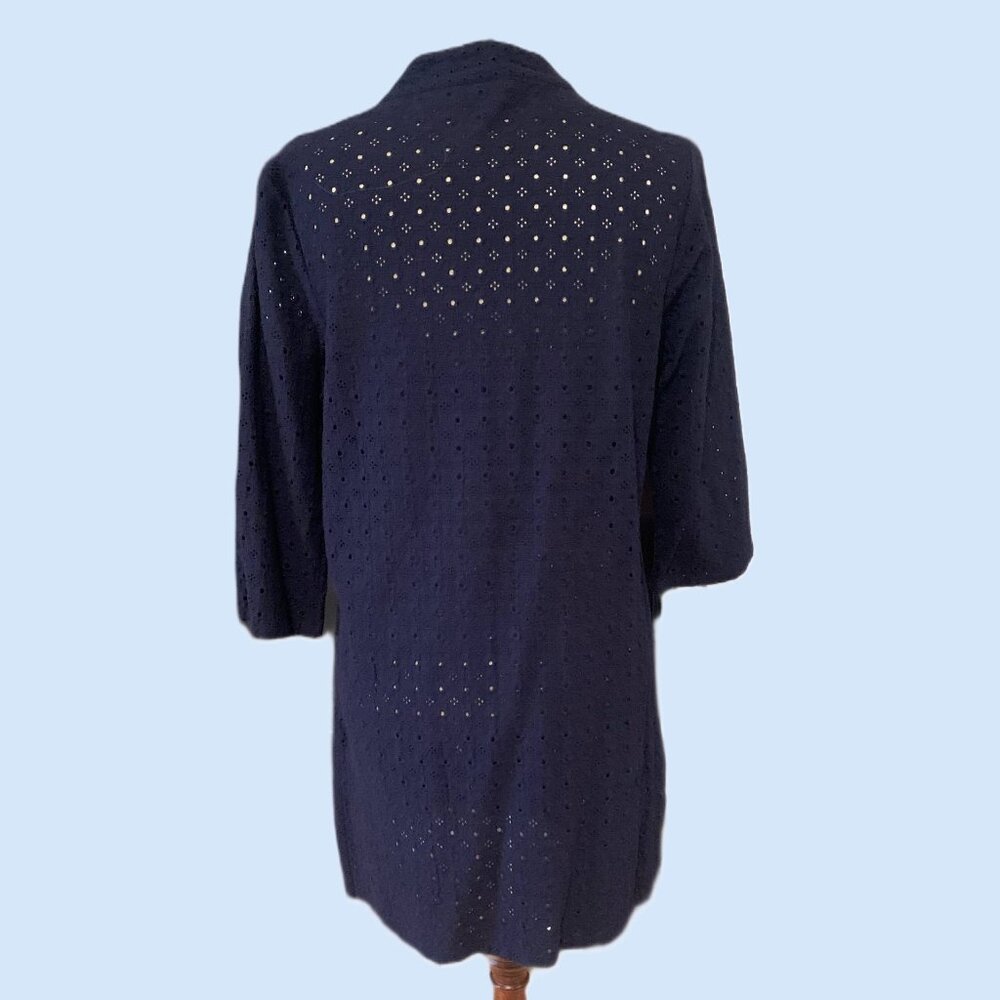 Navy Eyelet Cotton Tunic – Talbots – 3/4 Sleeve – L - Picture 2 of 10